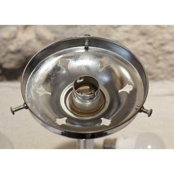 Chrome metal lamp with glass globe, Art Deco style, 20th century period.