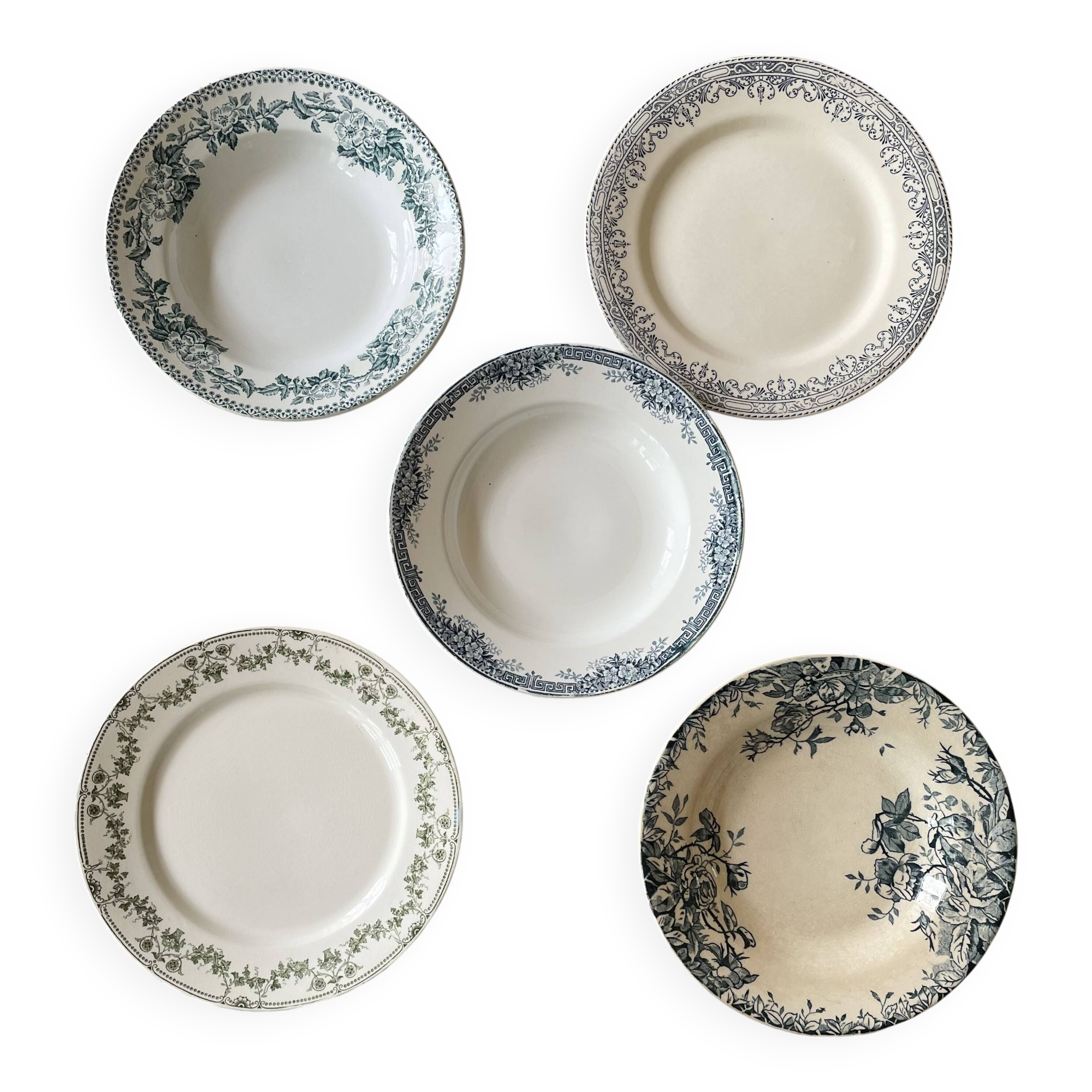 Mismatched ironstone plates