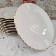 Set of 11 flat plates in porcelain Bavaria beige bordered gold model Jutta
