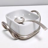 Postmodern Lino Sabattini Silver-Plated and Ceramic Cheese Bowl with Spoon