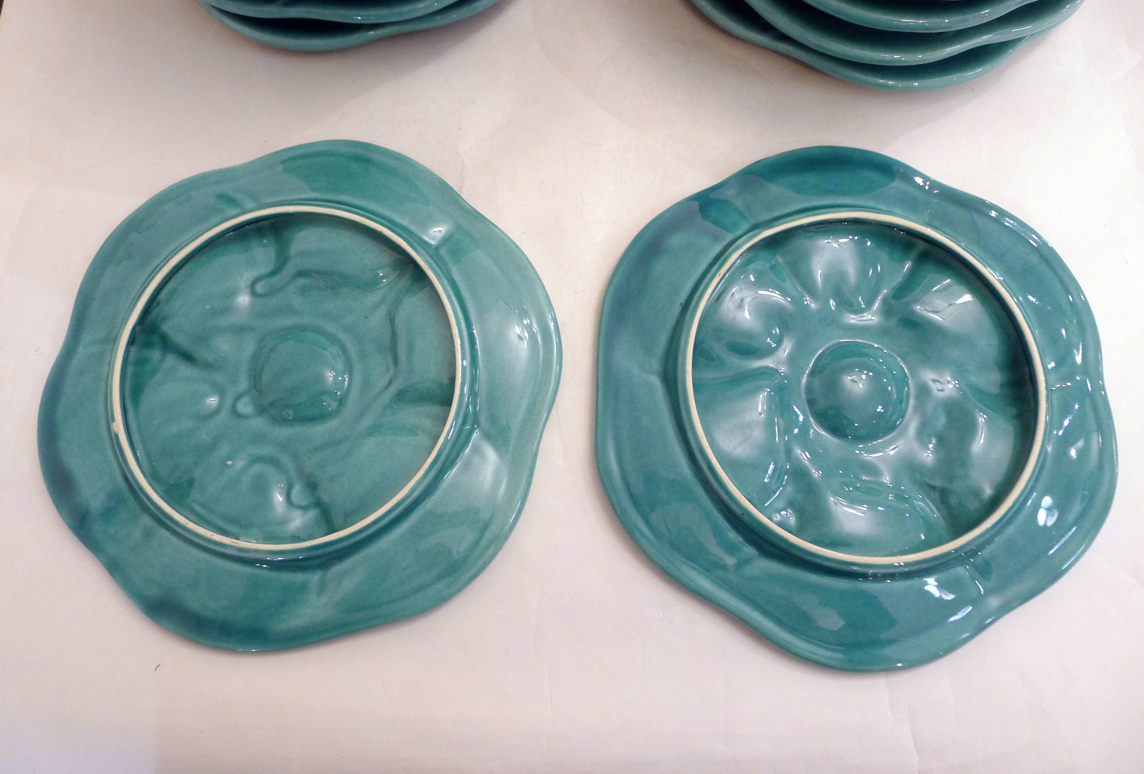 Oyster service Fish in faience barbotine 1950s