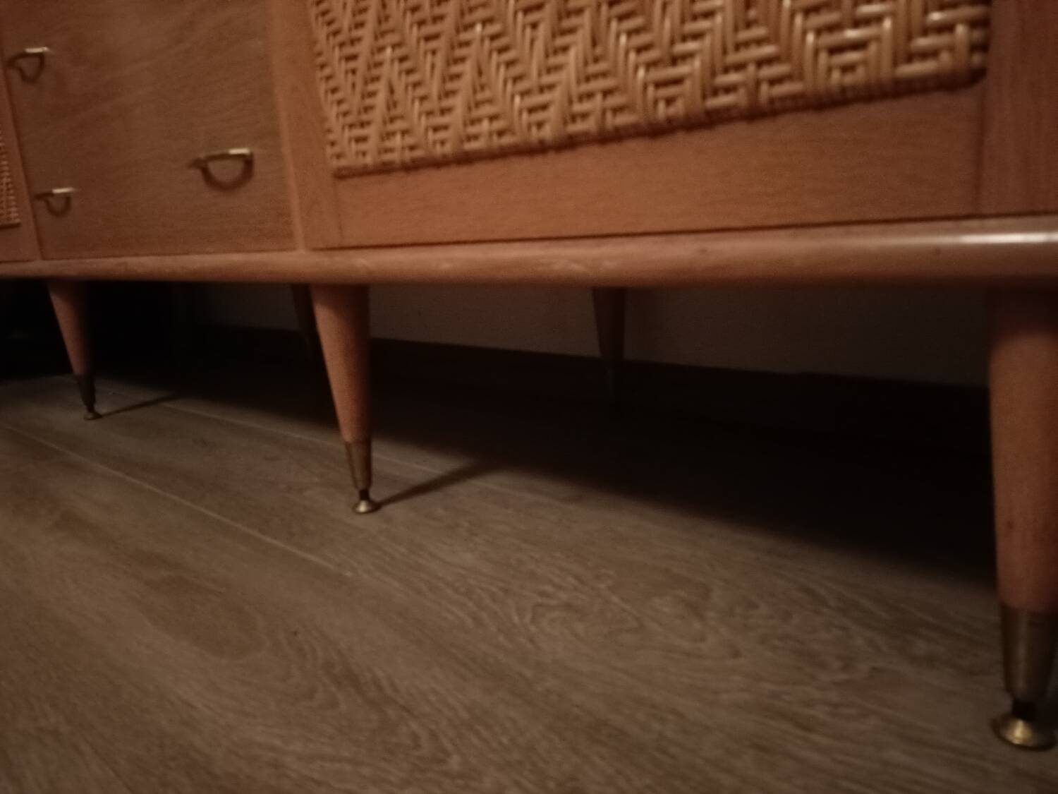 Wooden and rattan wardrobe