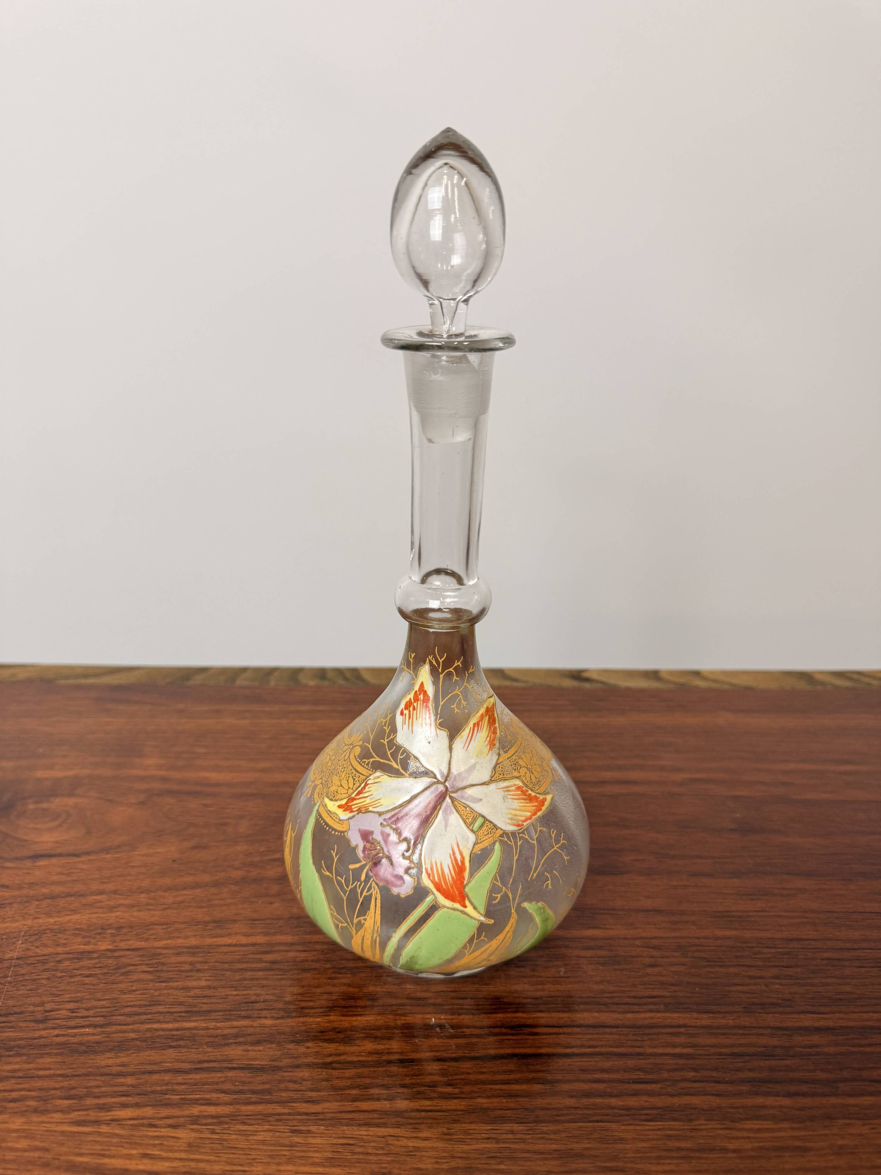 Antique Legras carafe – Enamelled glass with orchid decoration and gilding