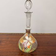 Carafe ancienne Legras – Verre émaillé à décor d'orchidée et dorures
