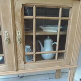 Console, shallow sideboard in waxed finish oak, 2 glass doors, 1 shelf.