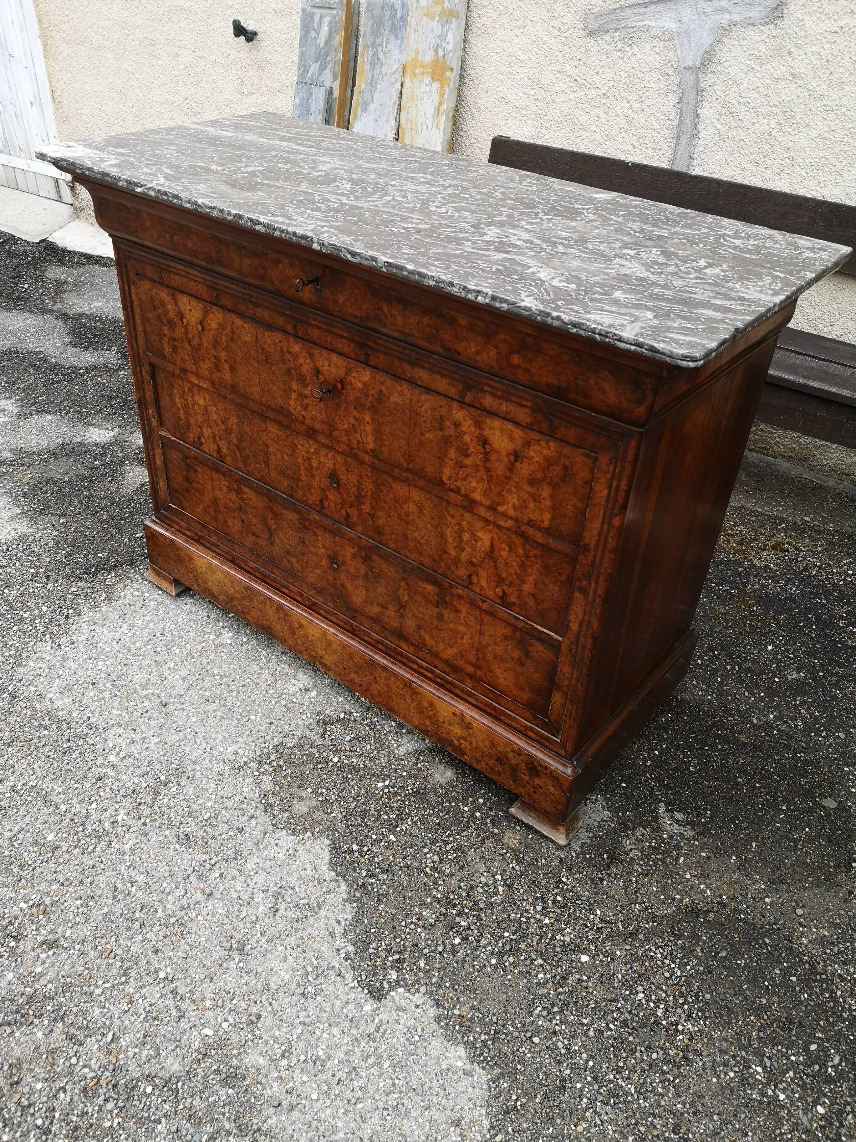 Louis Philippe burl walnut chest of drawers
