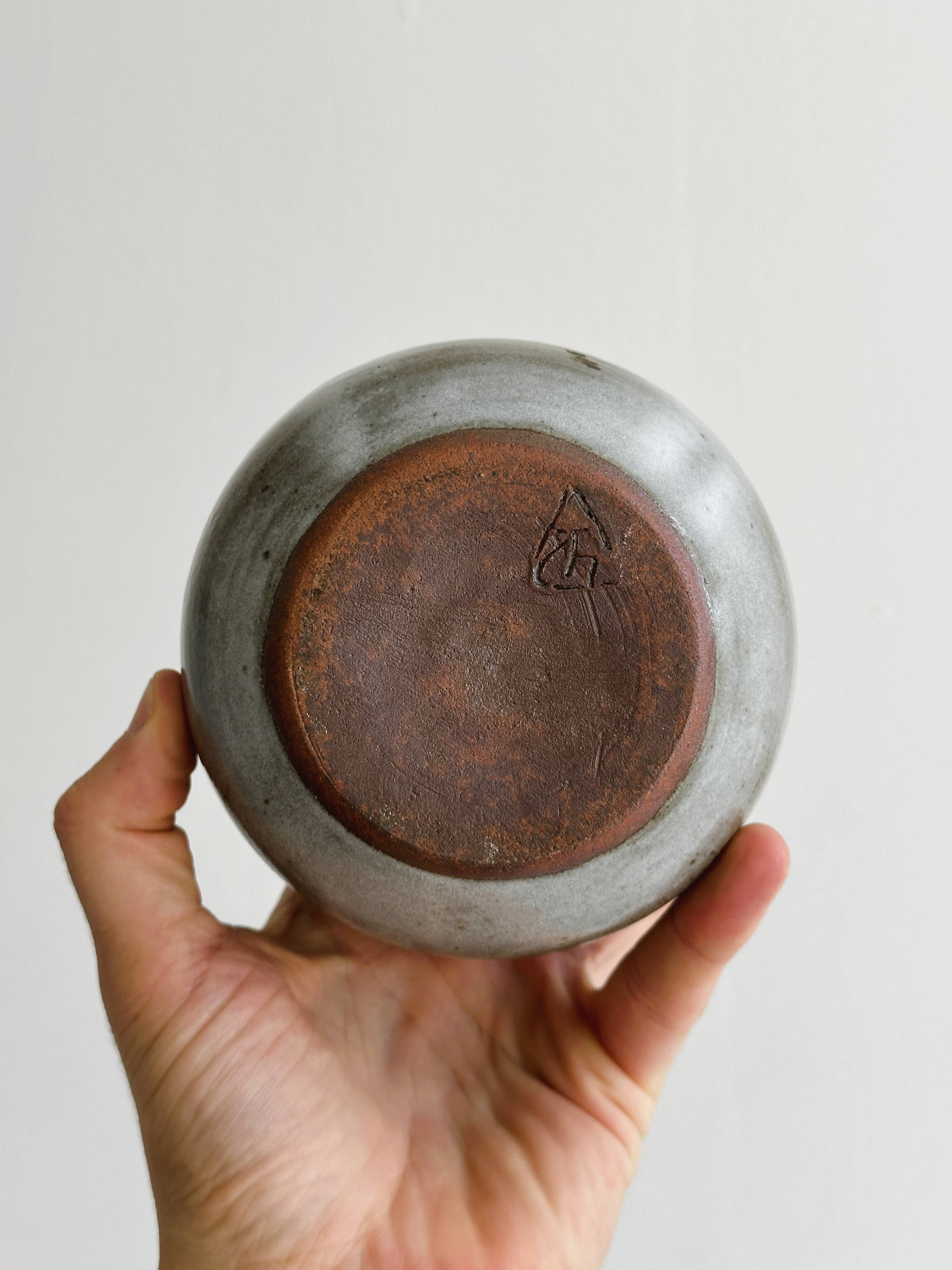 sanded stoneware pot signed Chantal and Thierry Robert