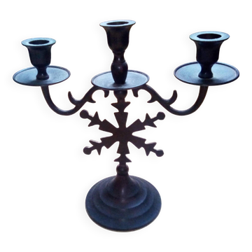 Three-branch candelabrum in black metal gothic style