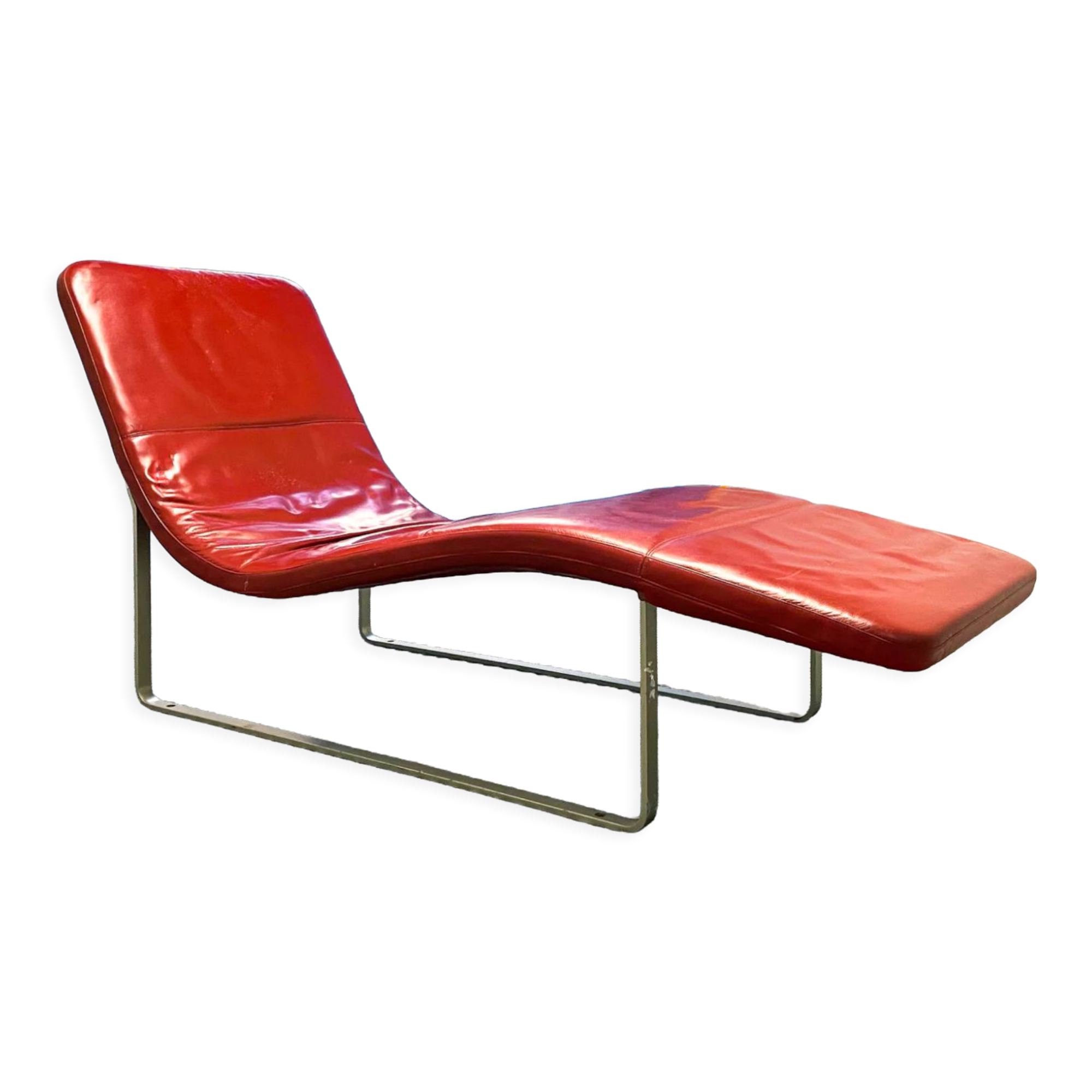 B&B Italia red leather lounge chair by Jeffrey Bernett