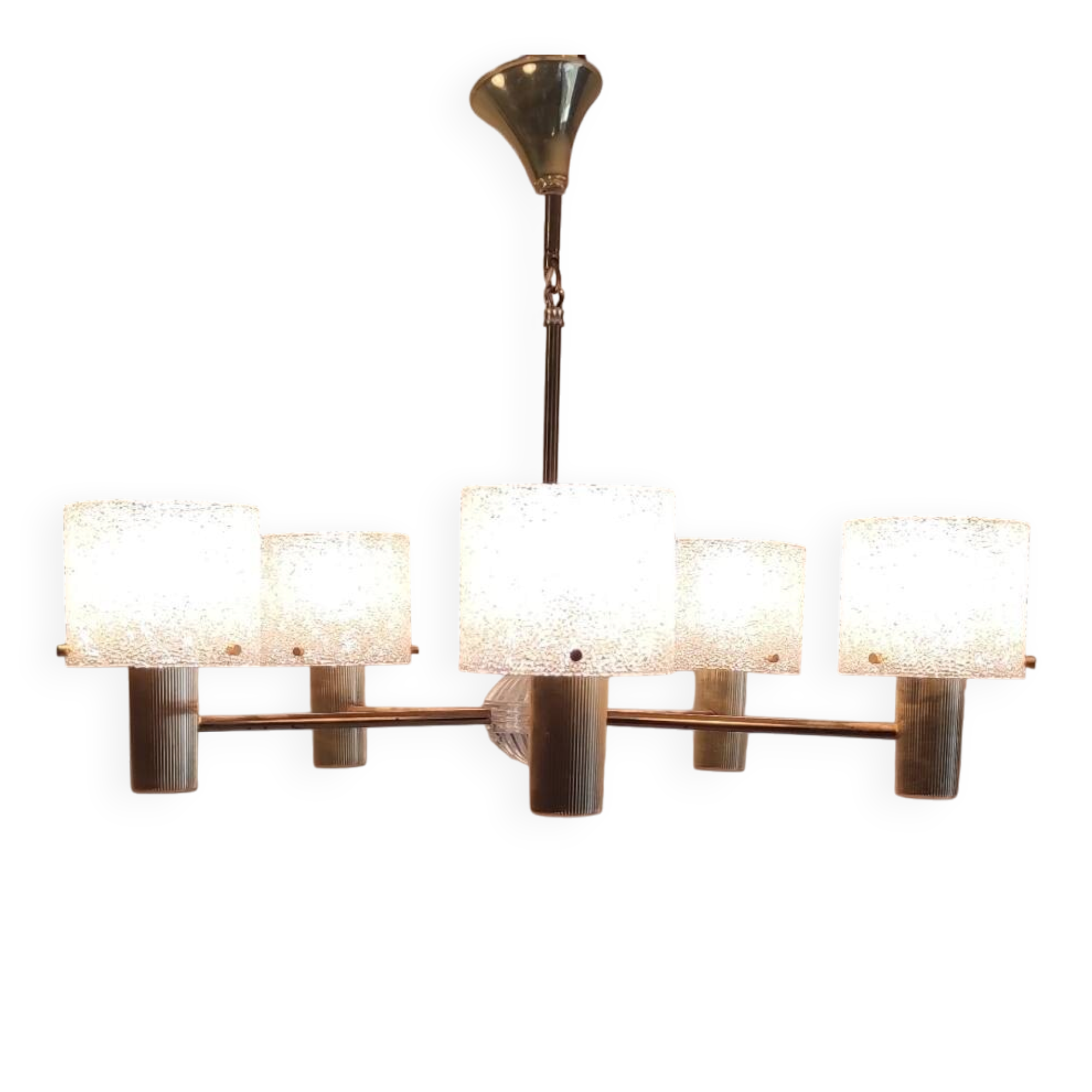 Brass and perspex chandelier with 5 lights - 1960s/70s
