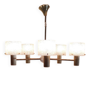 Lustre 5 feux en laiton - perspex