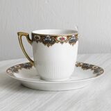 7 Limoges porcelain cups and saucers with gold decoration and floral motif.