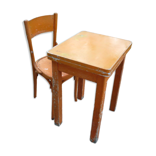 Table avec rallonges en bois et aluminium Roc et 1 chaise des années 50