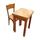 Table with extensions in wood and aluminum, ROC + 1 chair from the 50s