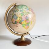 Globe earth luminous italy vintage wood