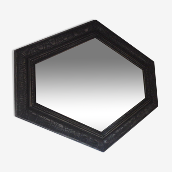 Miroir ancien hexagonal en bois 49x40cm