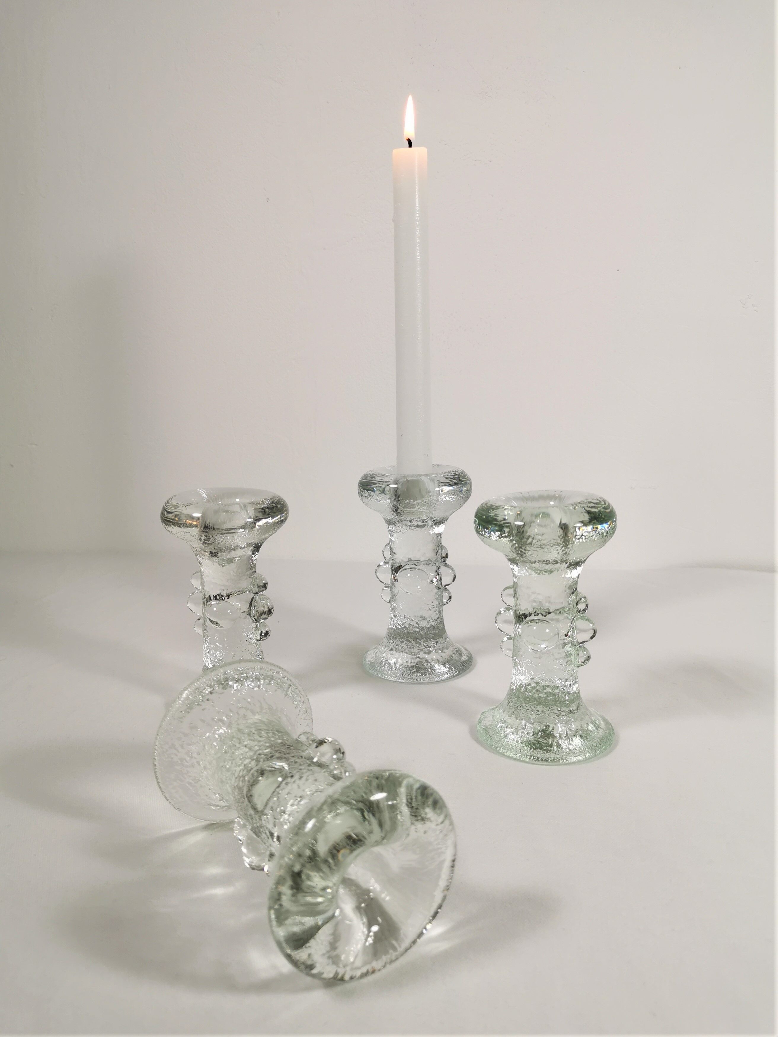 Set of four crystal glass candle holders by Staffan Gellerstedt for Pukeberg Glasbruk