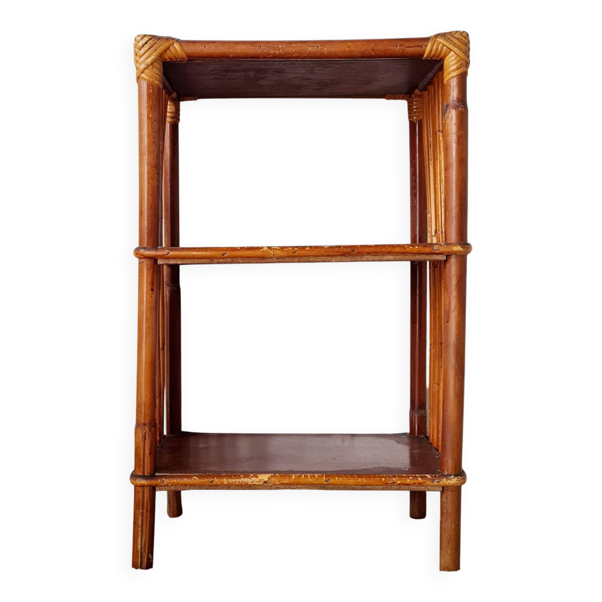 Etagère ancienne - bibliothèque rotin bois patinée