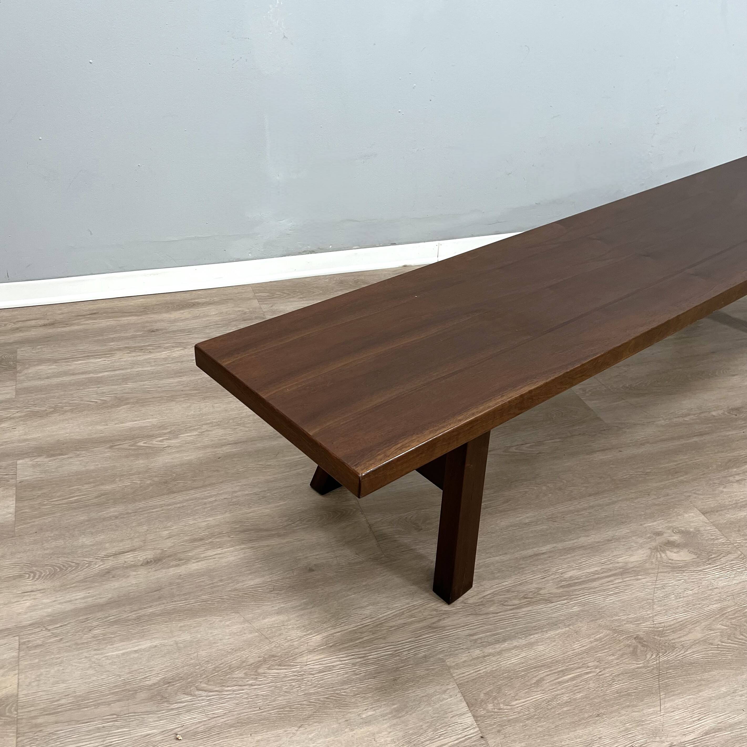 Michelucci brutalist design solid walnut bench 1970s