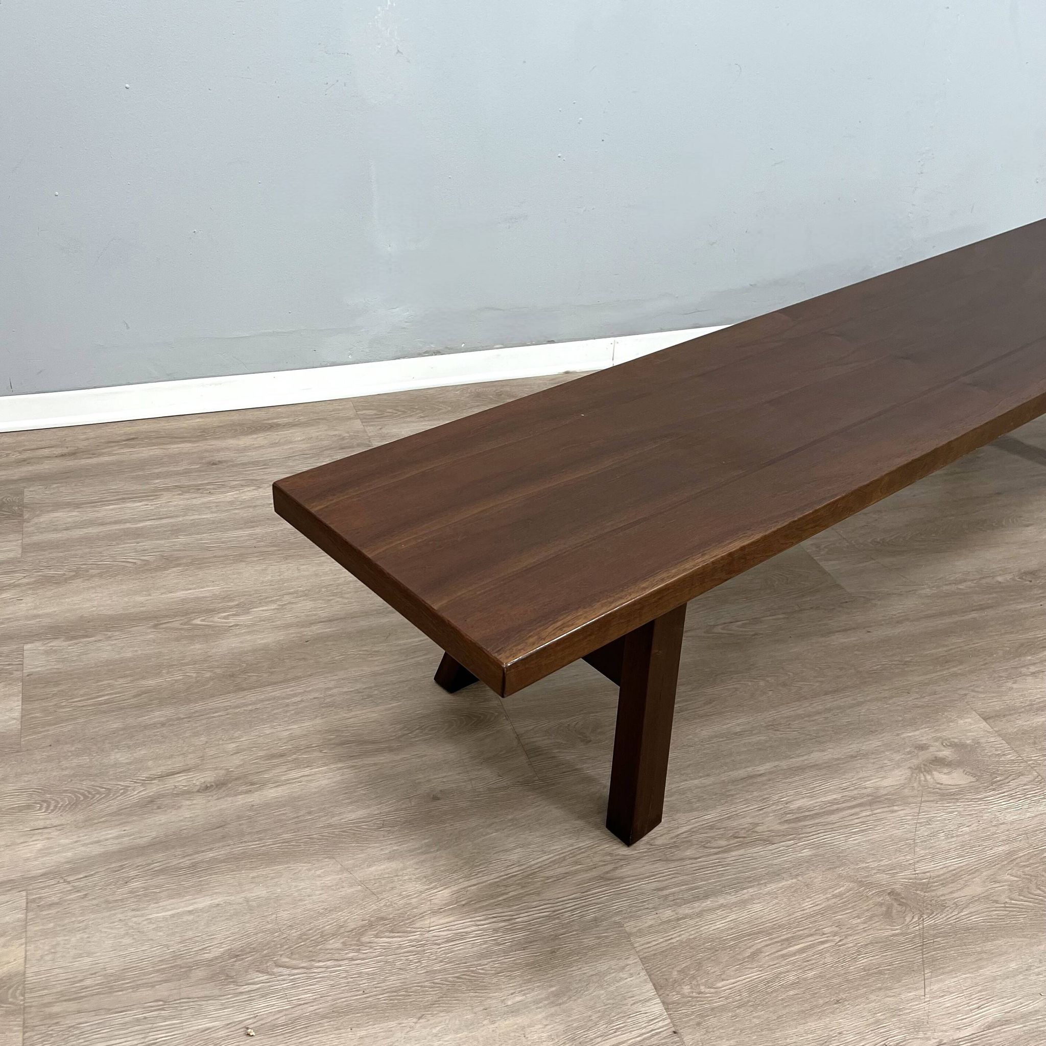 Michelucci brutalist design solid walnut bench 1970s