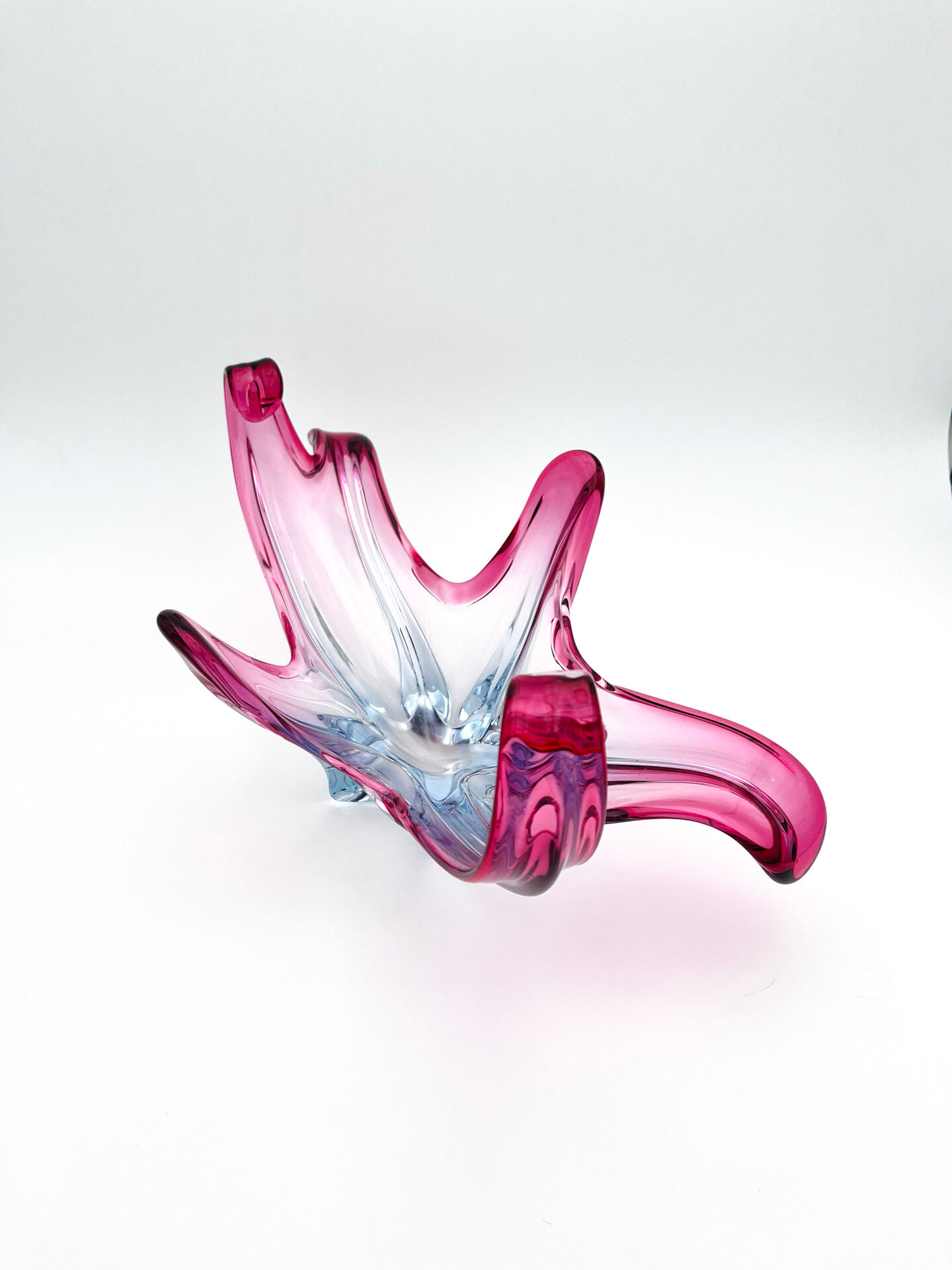 Large organic Murano sommerso bowl - Aquamarine blue and pink