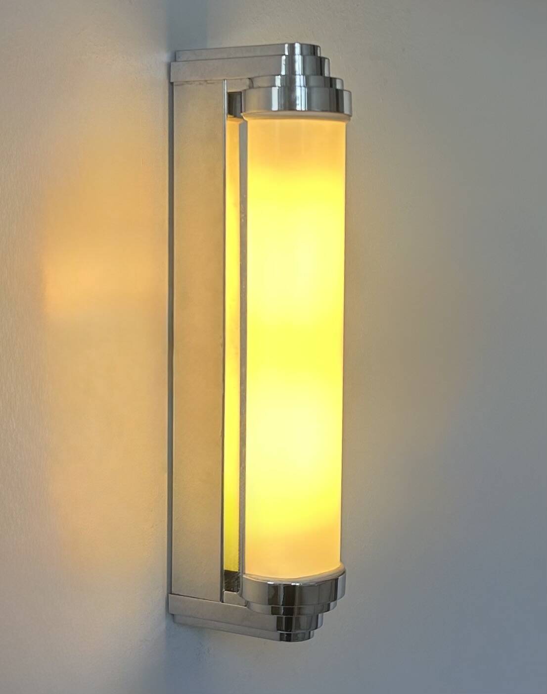 Vintage modernist chrome and opaline wall lamp, France 1980