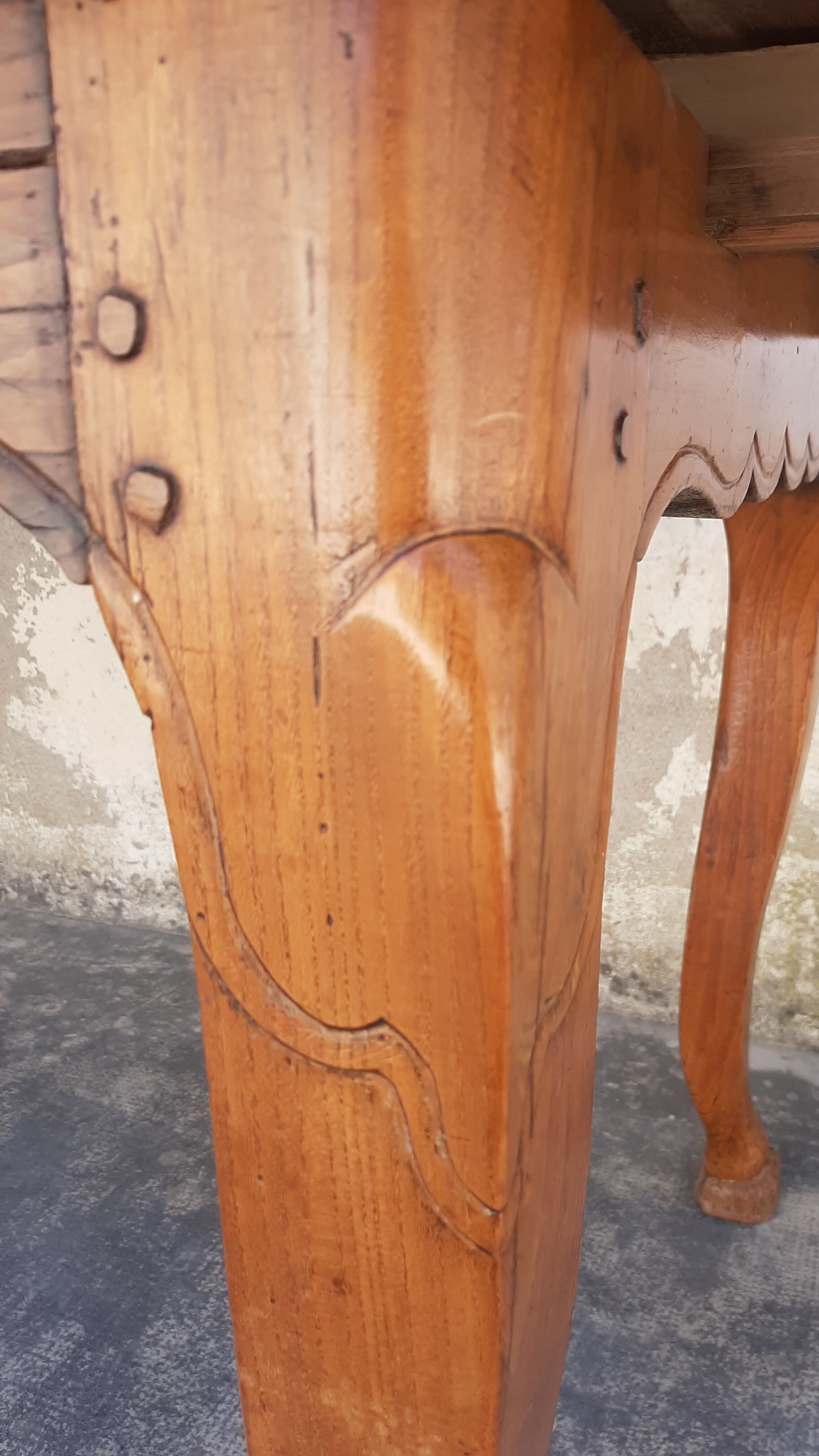 Table de ferme Louis XV en merisier 1900 pied de biche - 2m65