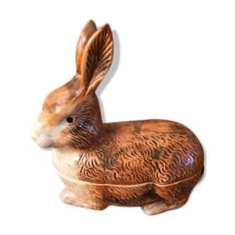 Ancienne terrine en faïence, en forme de lapin fabriquée au Portugal pour Michel CAUGANT