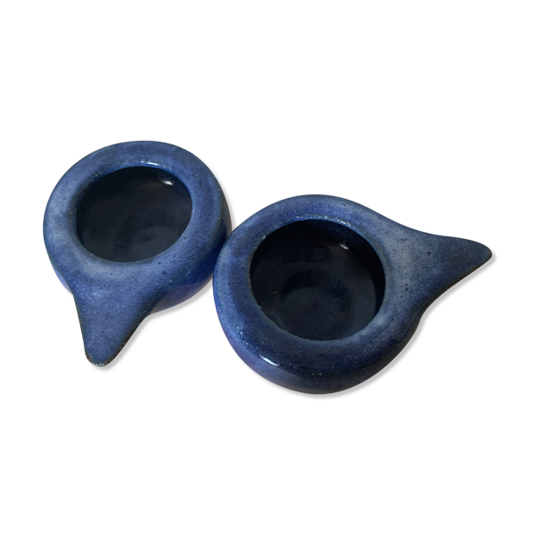 Duo de bougeoirs en céramique bleue