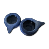Duo of blue ceramic candle holders