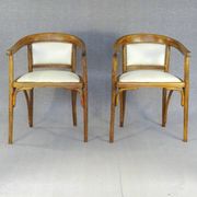 Two Fischel Art Deco armchairs upholstered in cream leather - 1925 - No Thonet