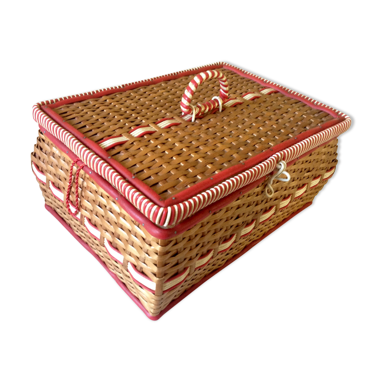 Basket wicker and scoubidou circa 1950