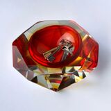 Red and yellow Sommerso ashtray by Seguso, faceted glass, Murano, Italy, 1970