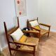 Paire de fauteuils en bois et paille