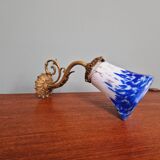 Wall light in gilded bronze and blue and white speckled glass