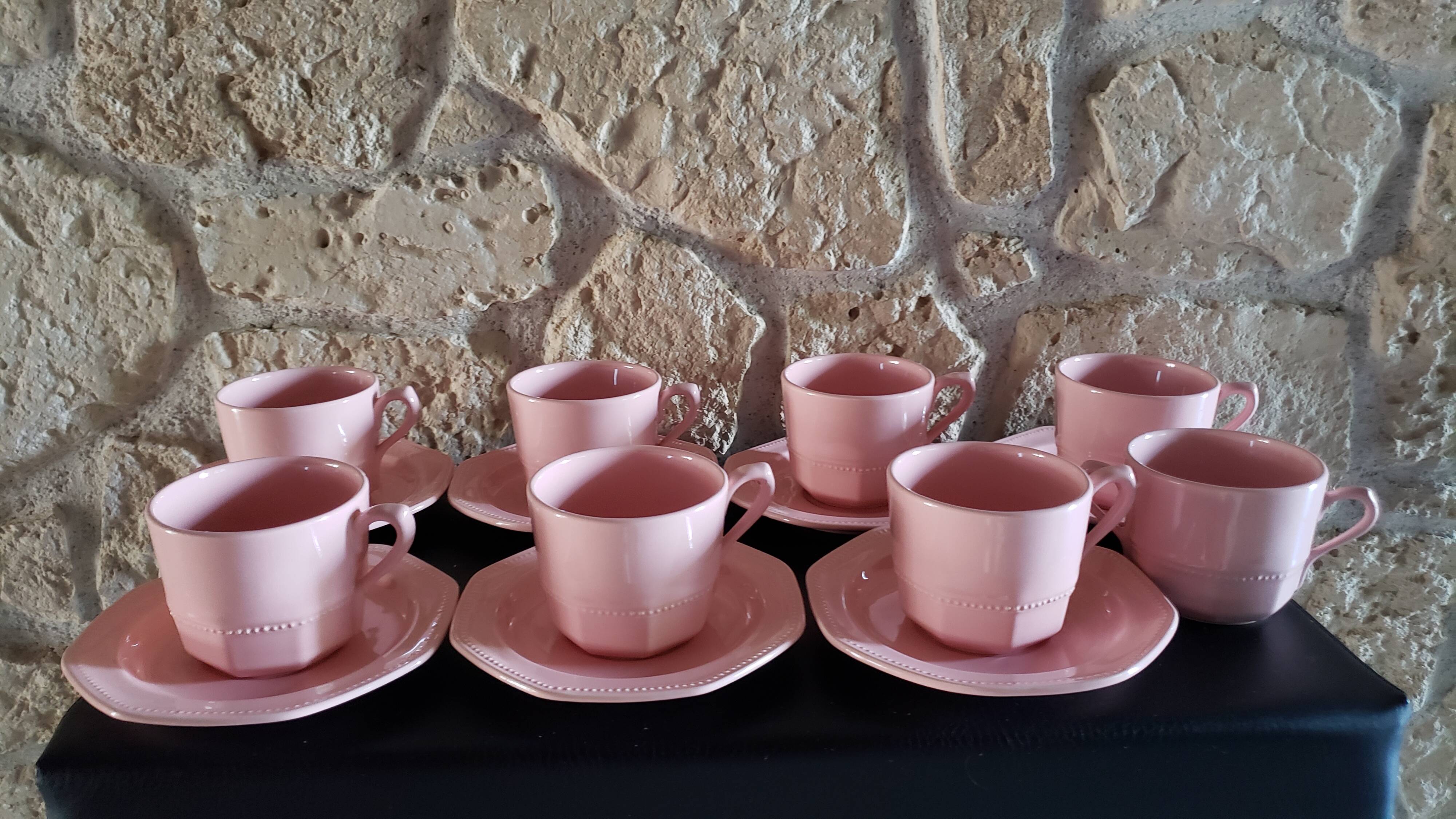 Tea service for 7 people powder pink + sugar bowl