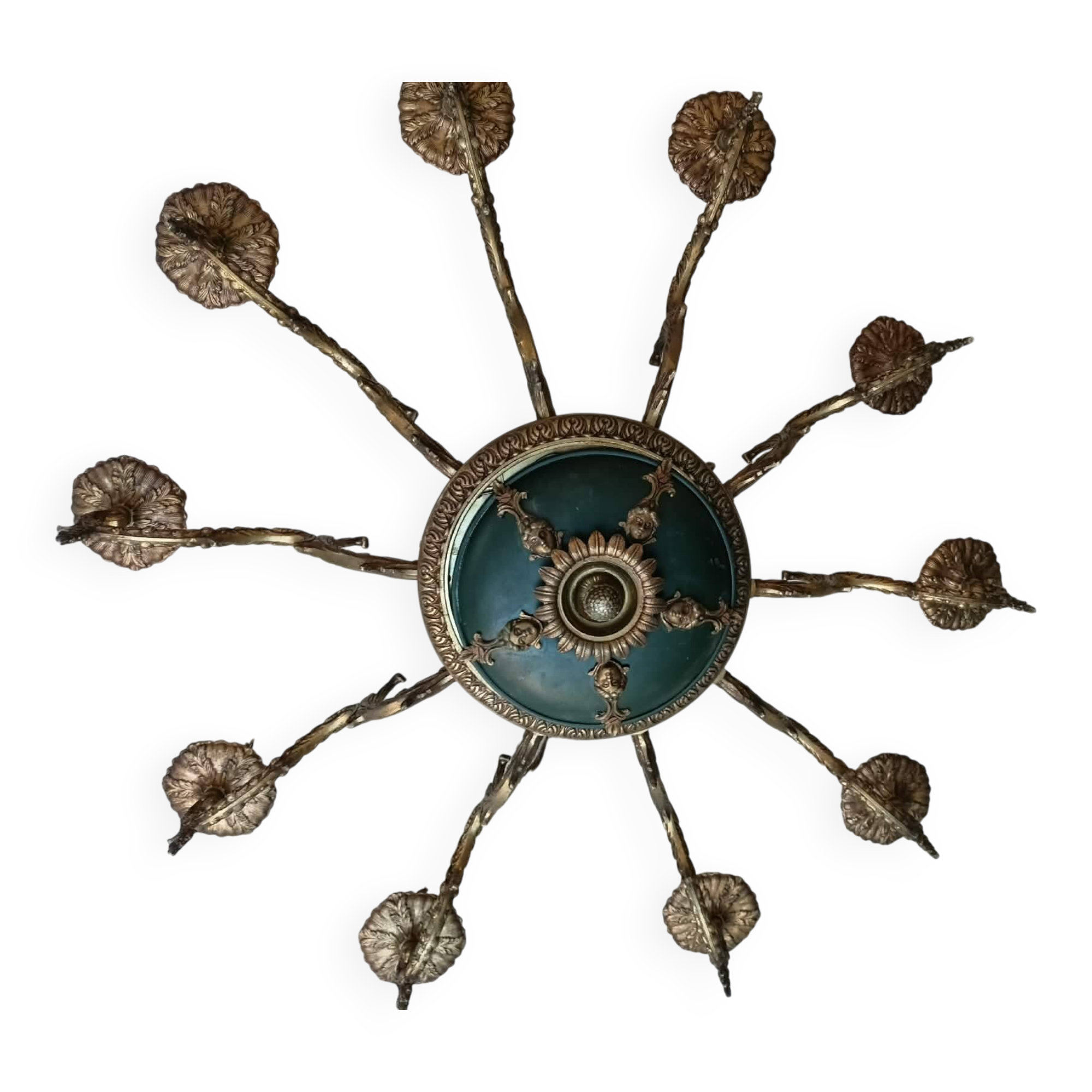 Antique gilded bronze chandelier with 10 branches - Decorative, needs restoration.