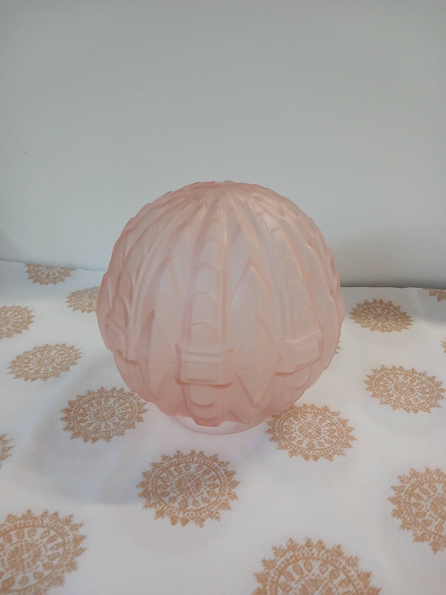 Antique pressed and moulded pale pink glass globe - Art Deco -