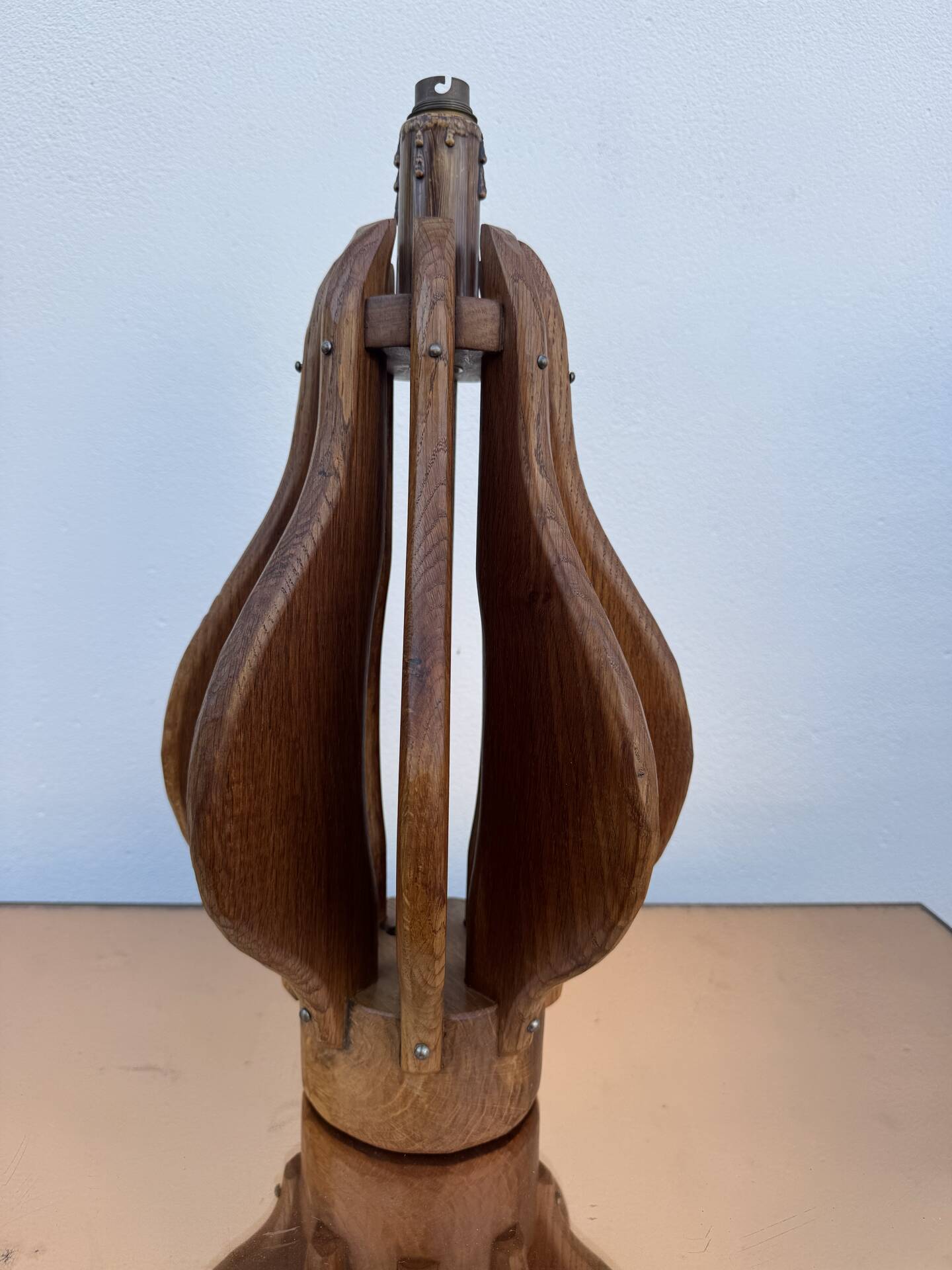 Brutalist teak wood lamp from the 1960s.