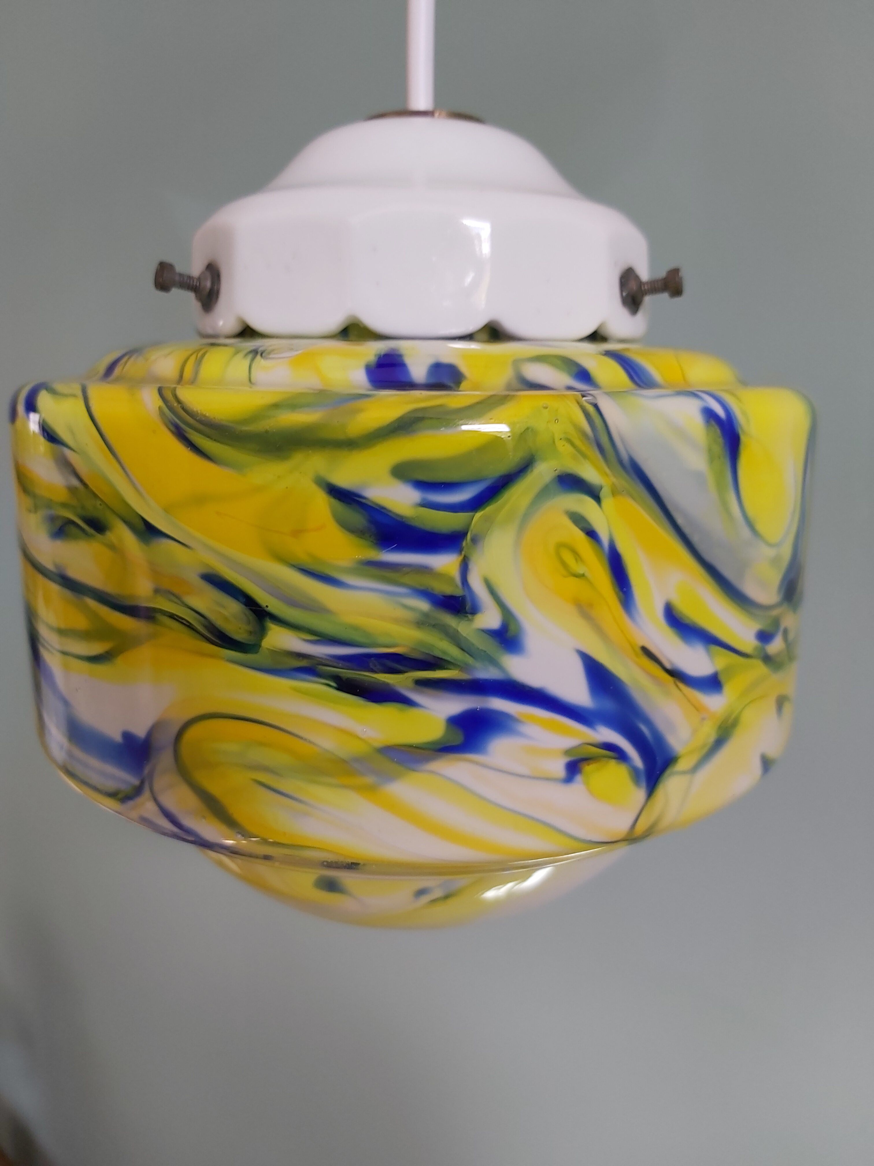 Multicolored veined opaline pendant lamp, 60s