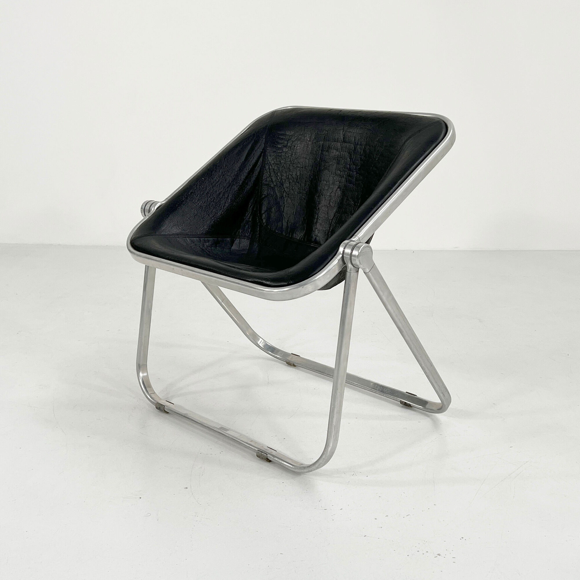 Plona chair in black leather by Giancarlo Piretti for Anonima Castelli, 1970