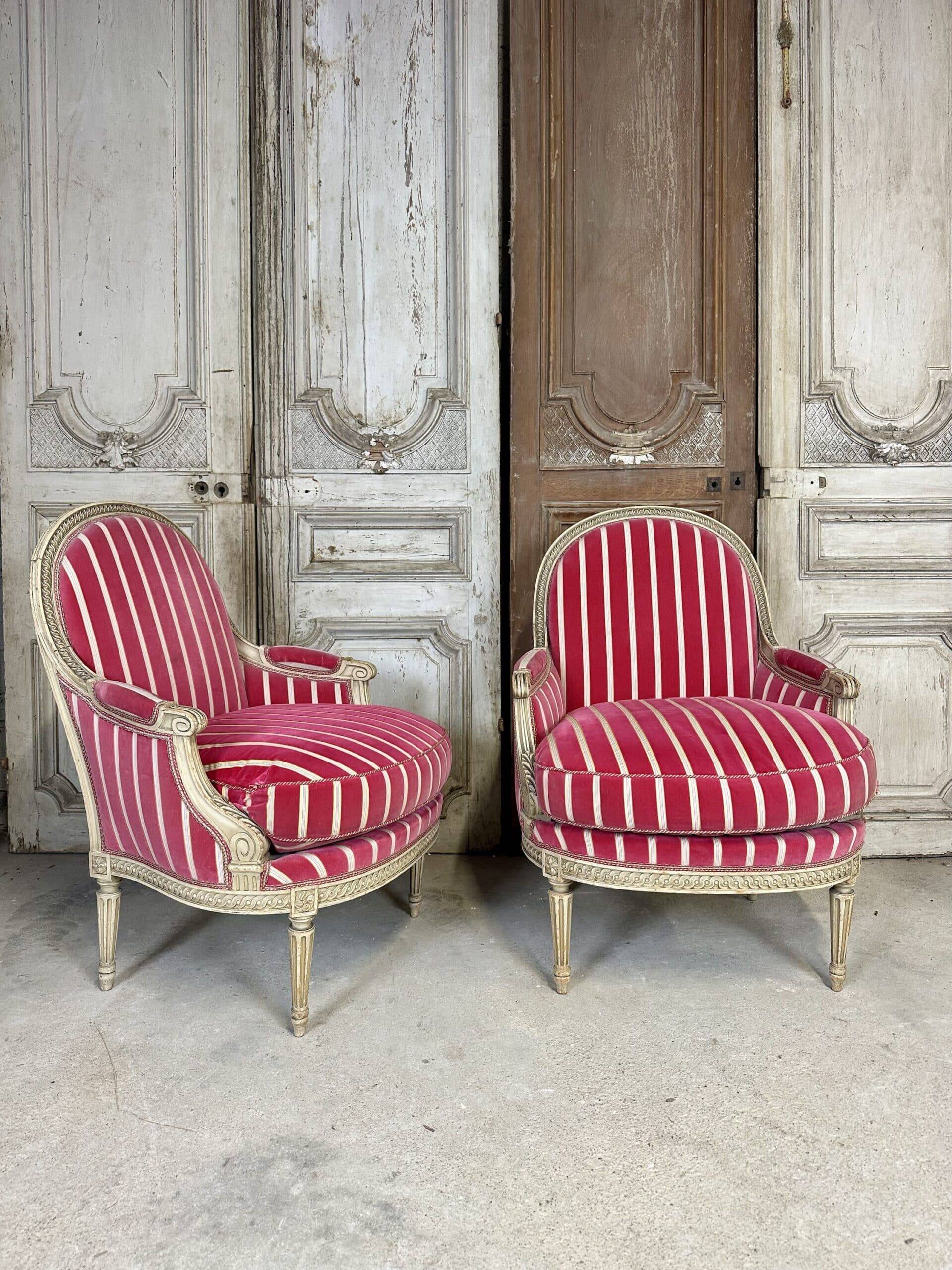 Pair of Louis XVI style bergère armchairs