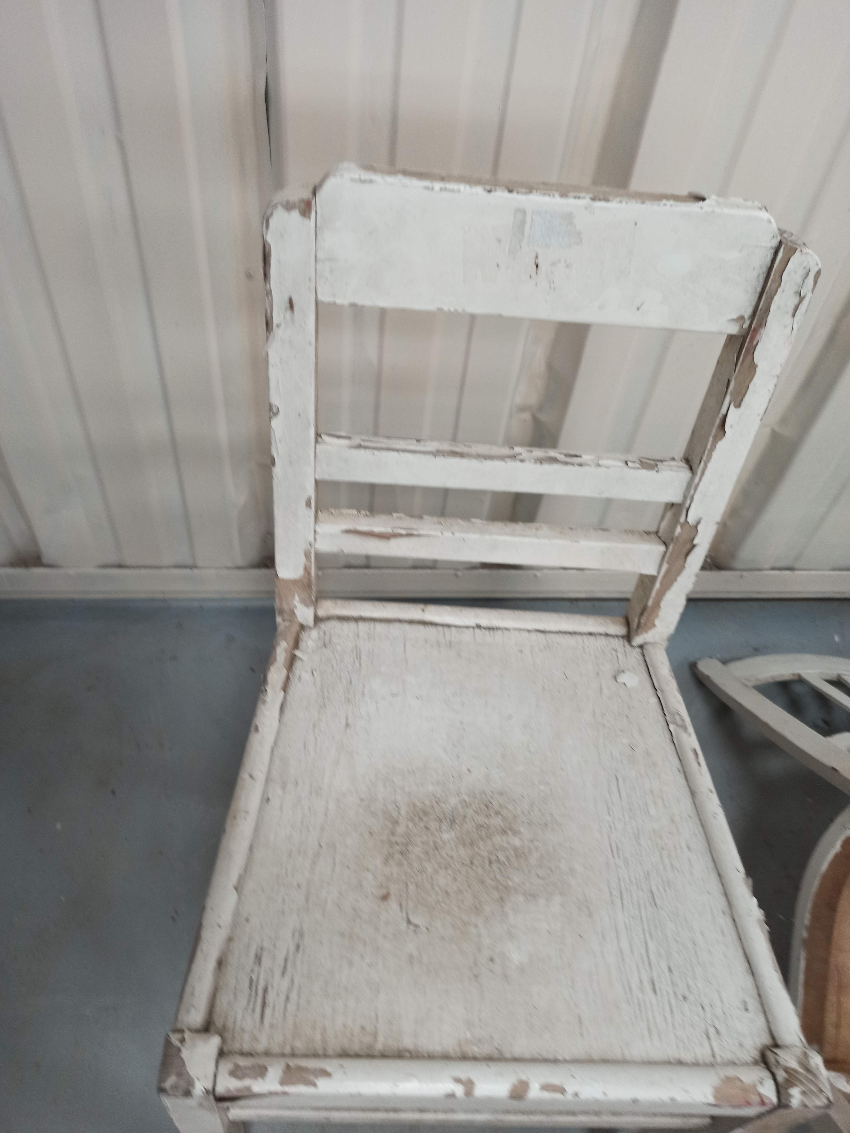 4 patinated white bistro chairs