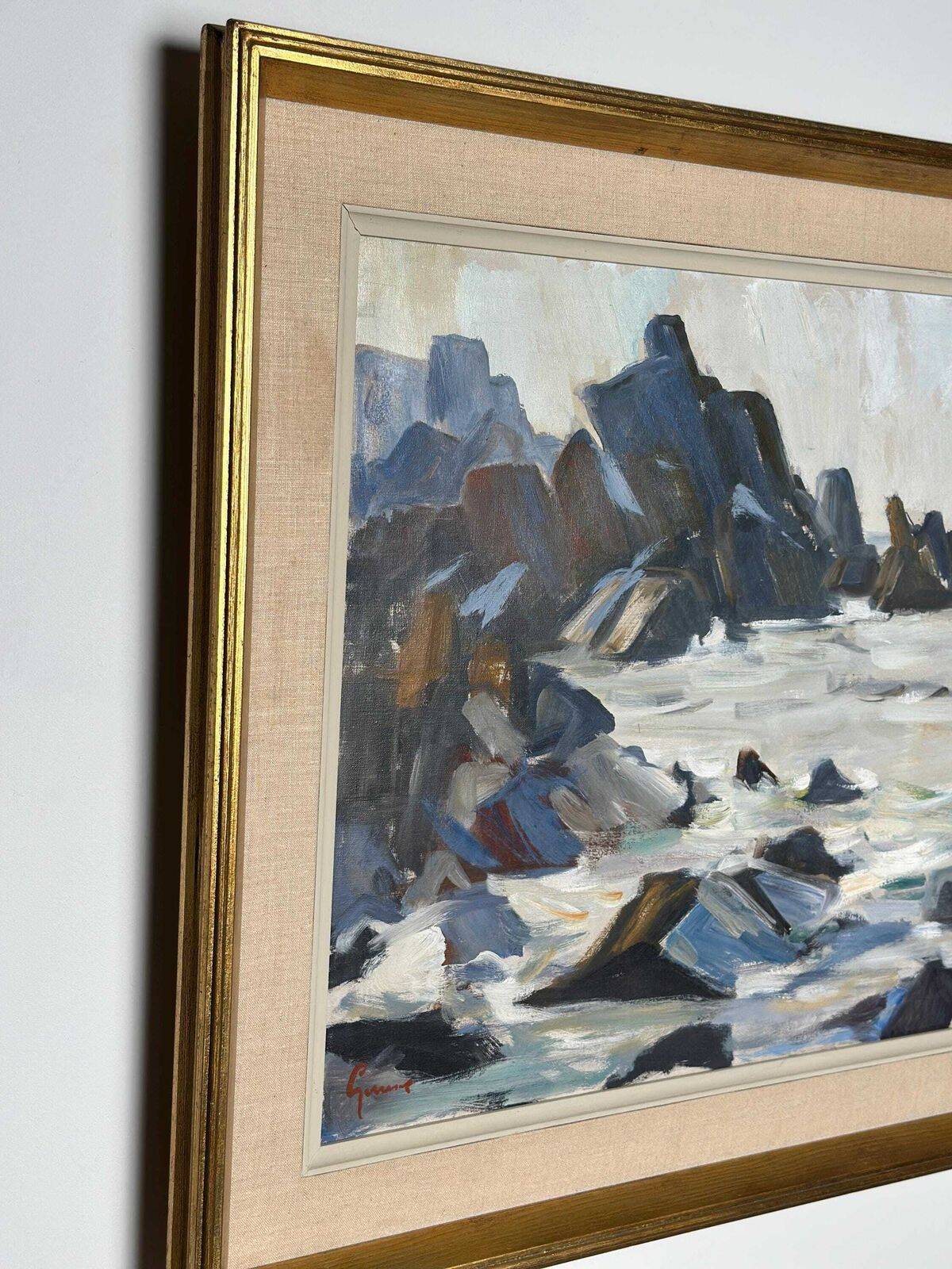 Original Mid Century Swedish Oil On Canvas – Coastal View, Grundsund By Carl Gunne – Vintage & Framed