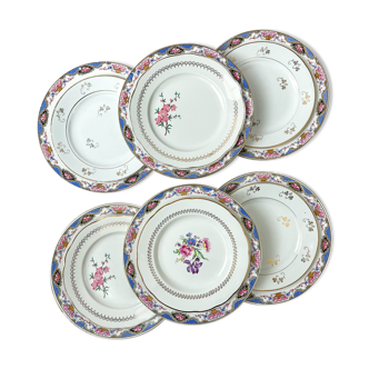 Set of 6 porcelain plates and 6 small mismatched vintage plates ~ Dinner service for 6 people ~