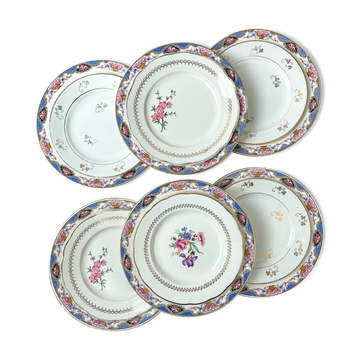 Set de 6 assiettes porcelaine et 6 petites assiettes dépareillées vintage ~ Service de table 6 personnes ~