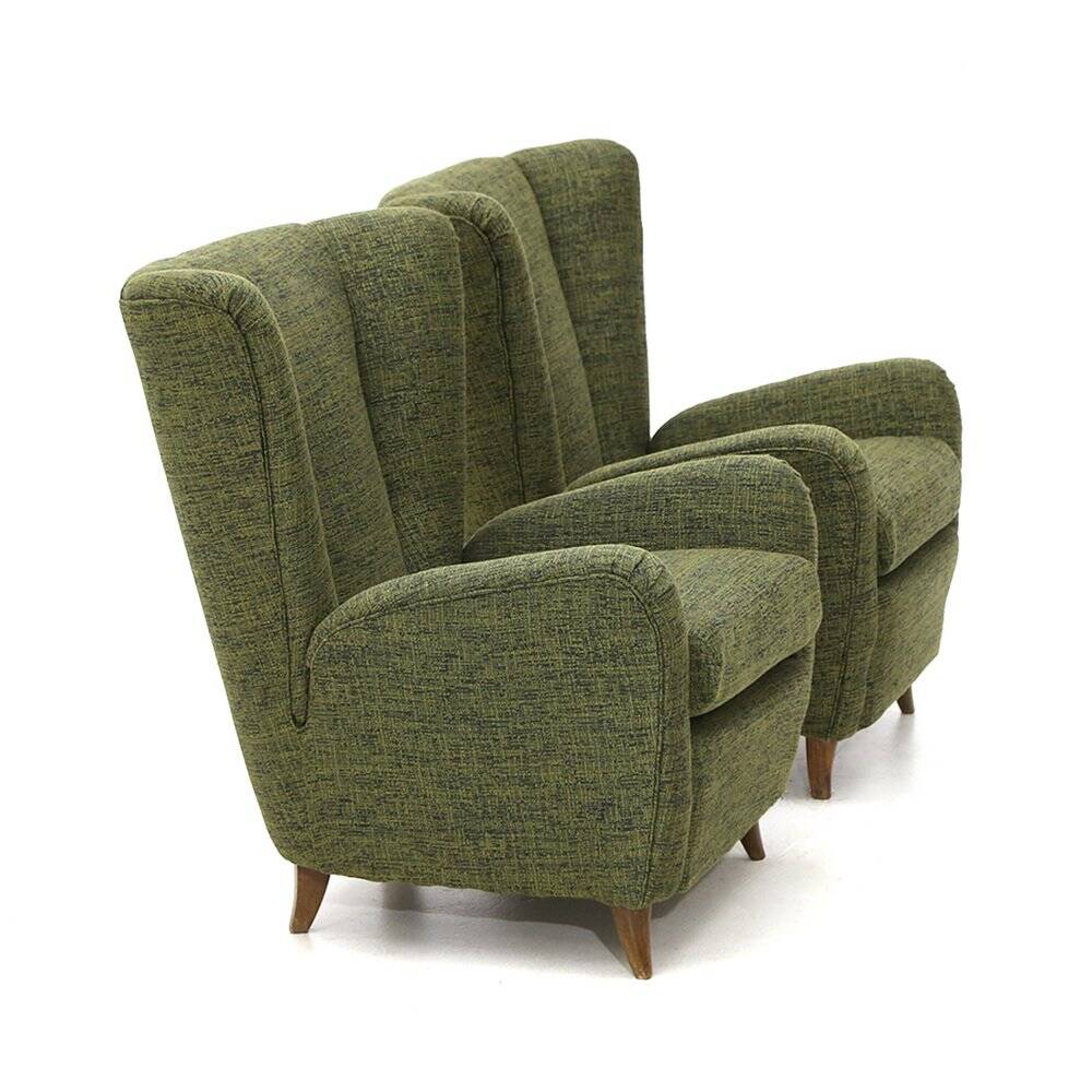 Set of green fabric armchairs, 1940s