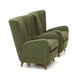 Set of green fabric armchairs, 1940s