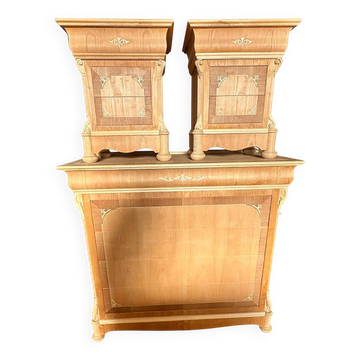 1990s Italian Natural Unpainted Set of a Chest of Drawers and Two Bedside T