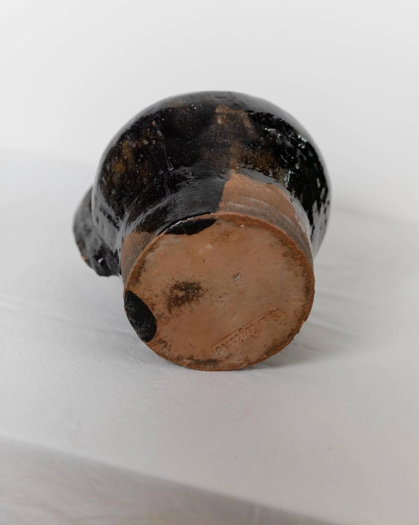 Rustic Terracotta Jug with Black Glaze from Lucca, Italy - 19th Century Country House Decor